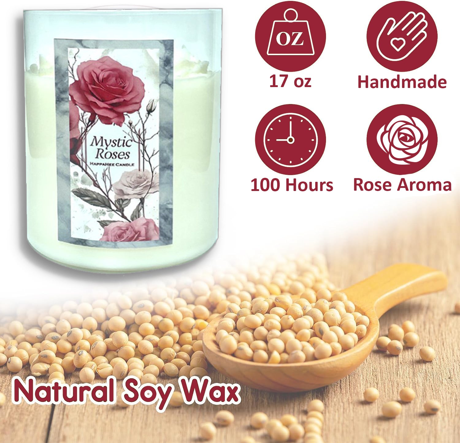 Eco-friendly soy wax candle in glass jar - Arabian Garden Retreat. Brand: Happahee Candles. Website: scentedcandles-uae.com