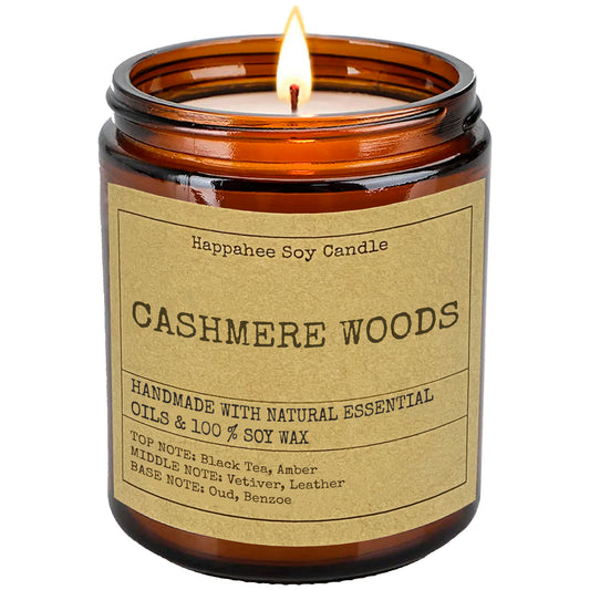 Cashmere Woods - Eco-Scented Soy Candles in Amber Glass Jars
