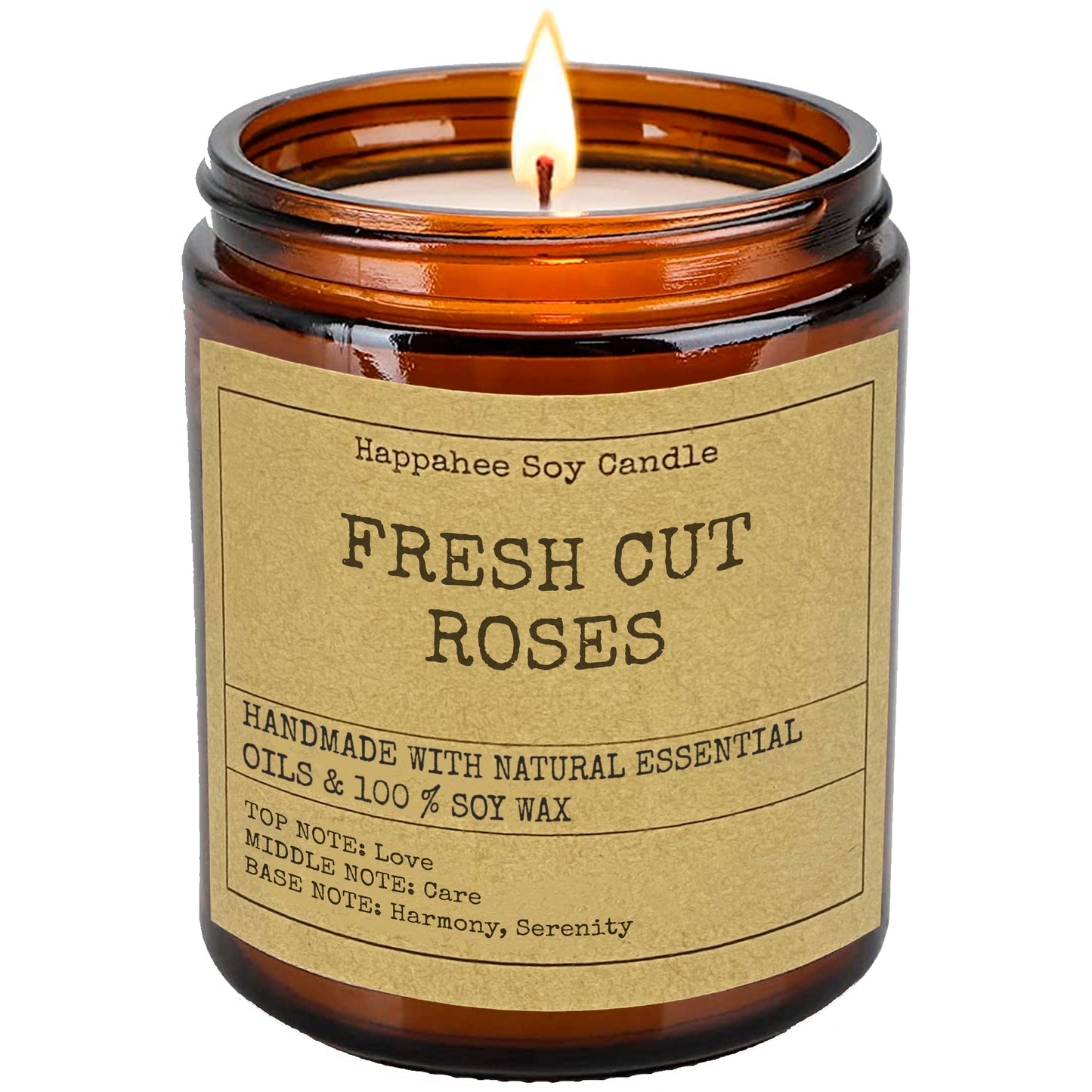Fresh Cut Roses Scented Candle by Happahee Candles - Love, Care, Harmony, and Serenity for a Calming and Uplifting Atmosphere