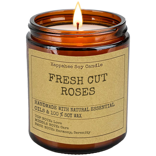 Fresh Cut Roses Scented Candle by Happahee Candles - Love, Care, Harmony, and Serenity for a Calming and Uplifting Atmosphere