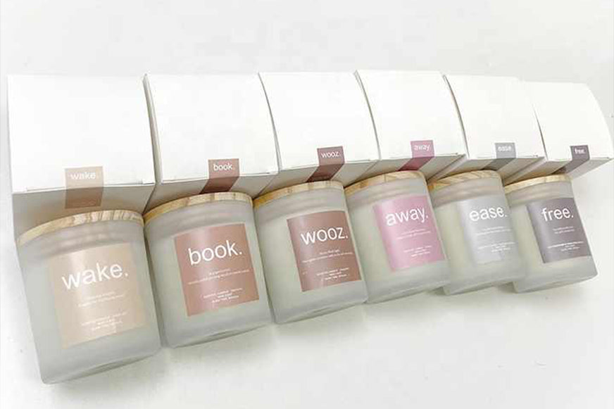 Minimalist frosted candles with modern typography perfect for creating a custom candle brand Dubai.