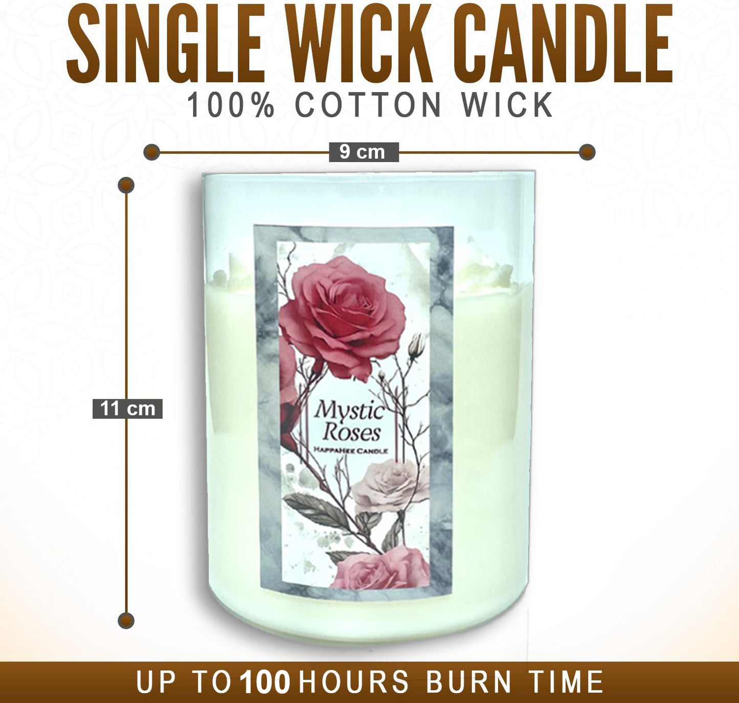 Large soy wax candles in glass jars - Mystic Rose with wax rose on the top. Brand: Happahee Candles