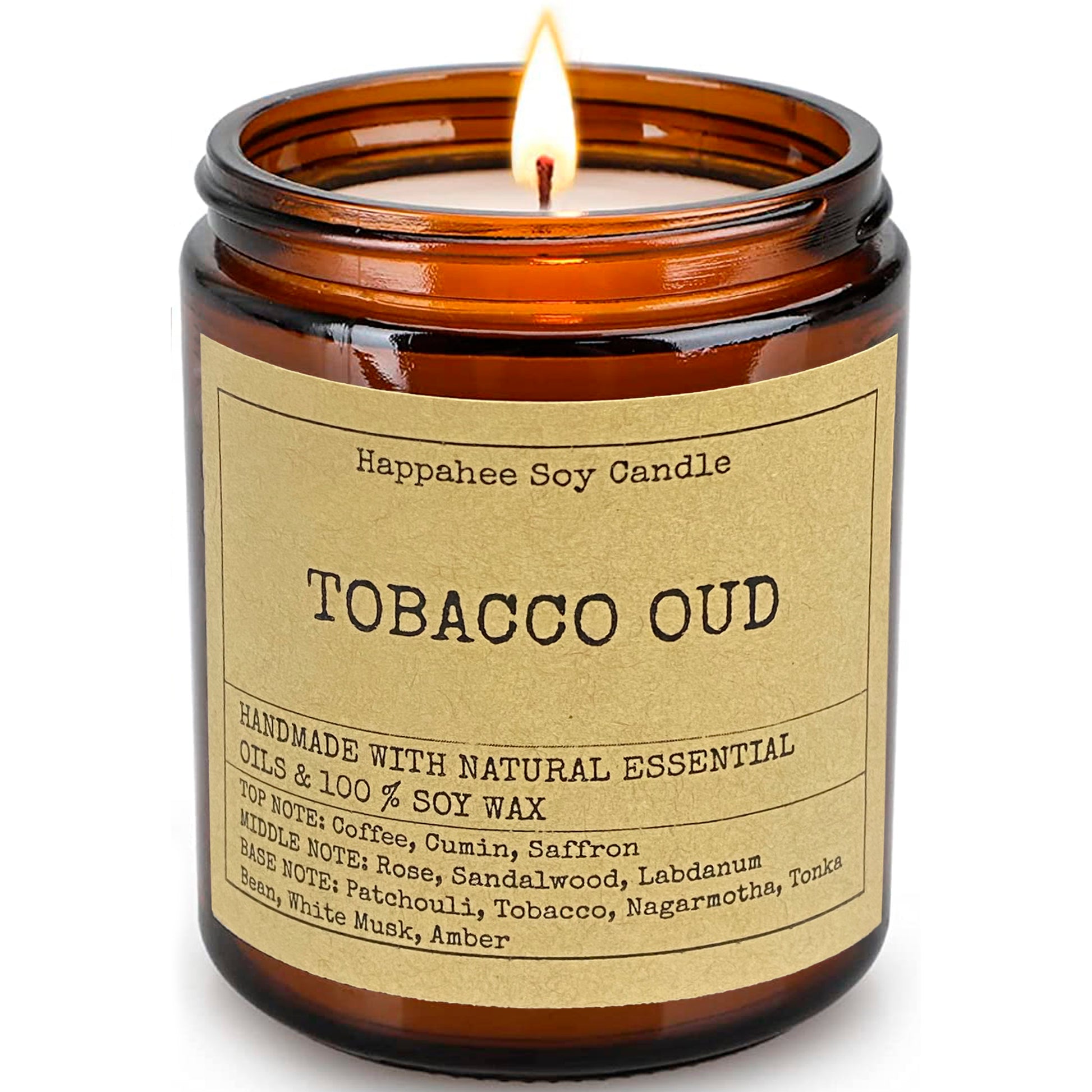 Eco-Scented Soy Candle in Amber Glass Jar - Tobacco Oud Fragrance, Hand-Poured in Dubai, UAE