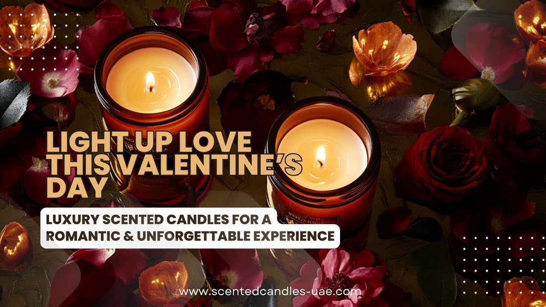 Romantic Valentine’s Day gift guide featuring luxury scented candles in elegant packaging. Perfect for creating a cozy and intimate atmosphere for couples.