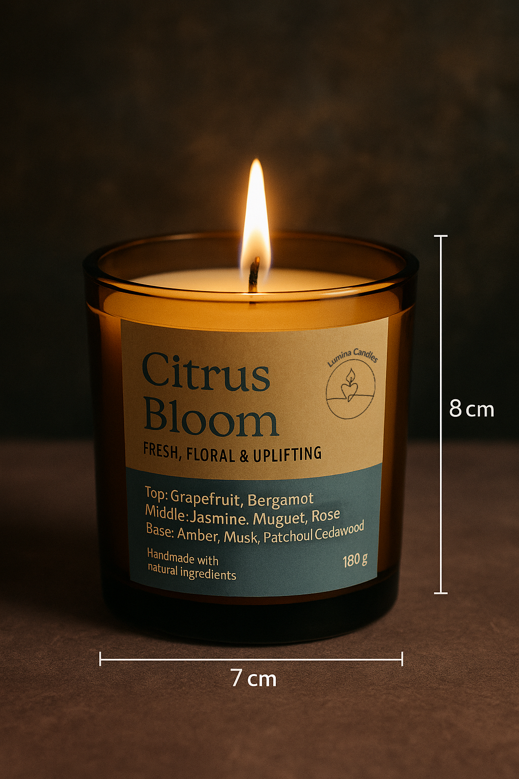 Citrus Bloom - Soy Candle 180g in Amber Glass Jar (Wooden Lid)