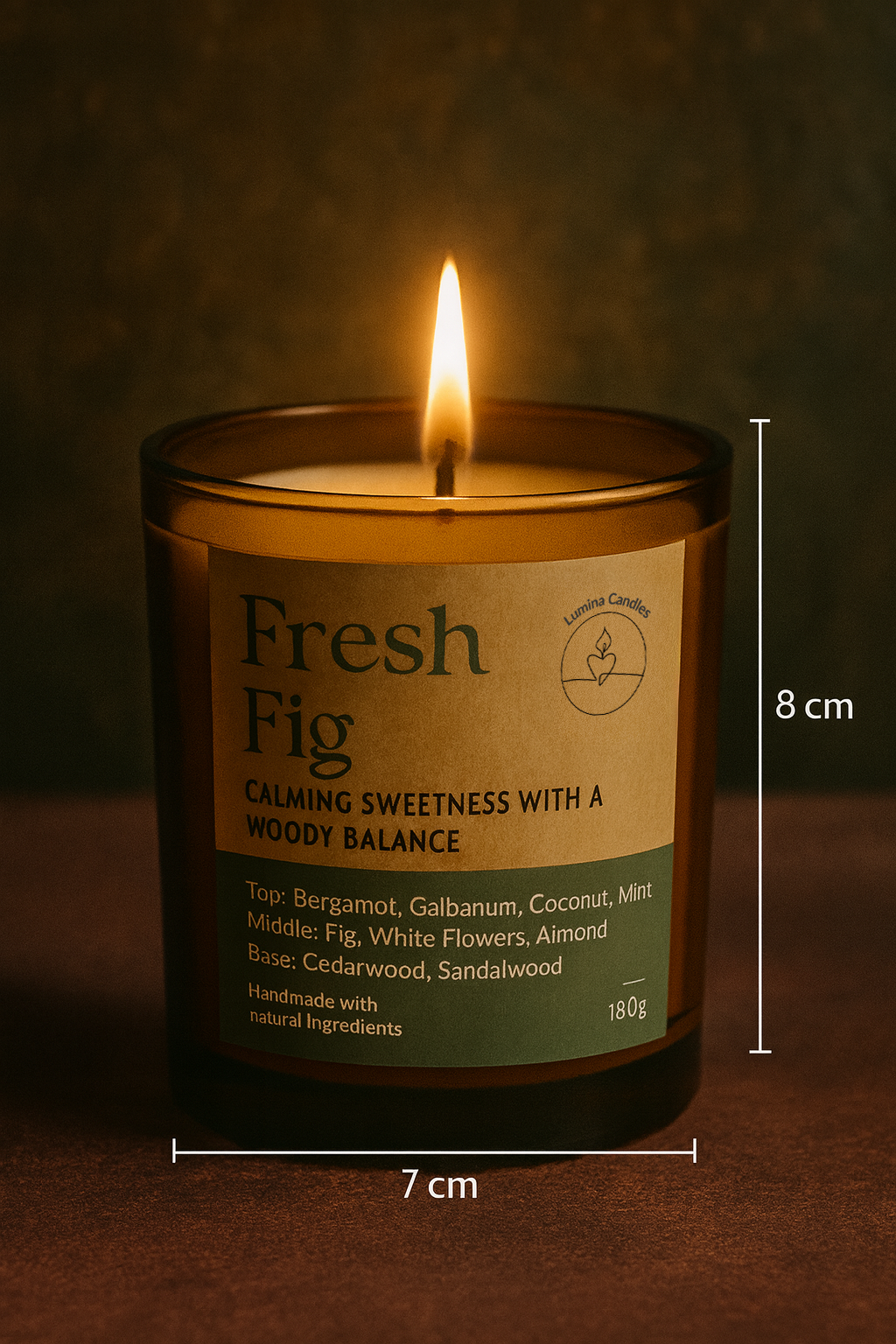 Fresh Fig – Soy Candle 180g in Amber Glass Jar (Wooden Lid)