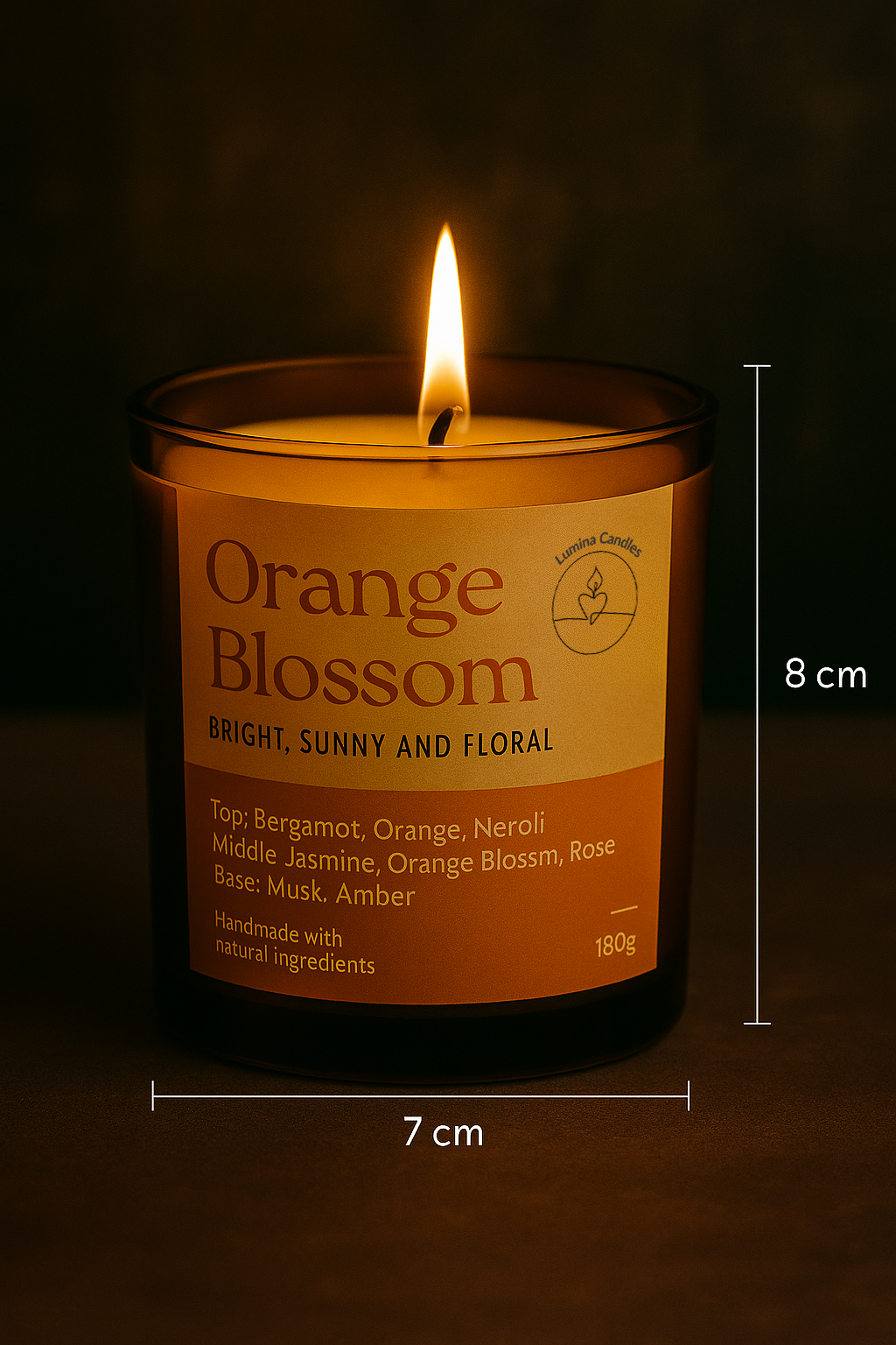 Orange Blossom – Soy Candle 180g in Amber Glass Jar (Wooden Lid)