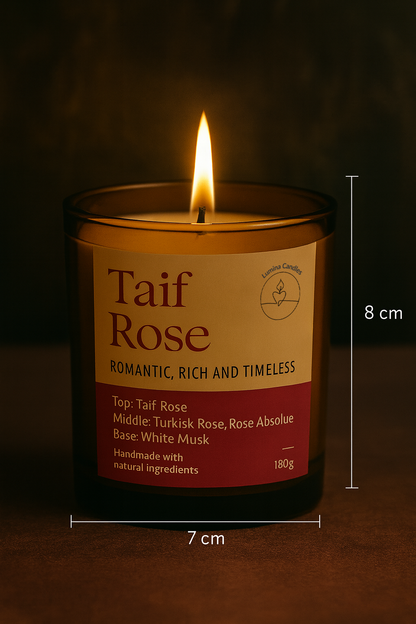 Taif Rose – Soy Candle 180g in Amber Glass Jar (Wooden Lid)