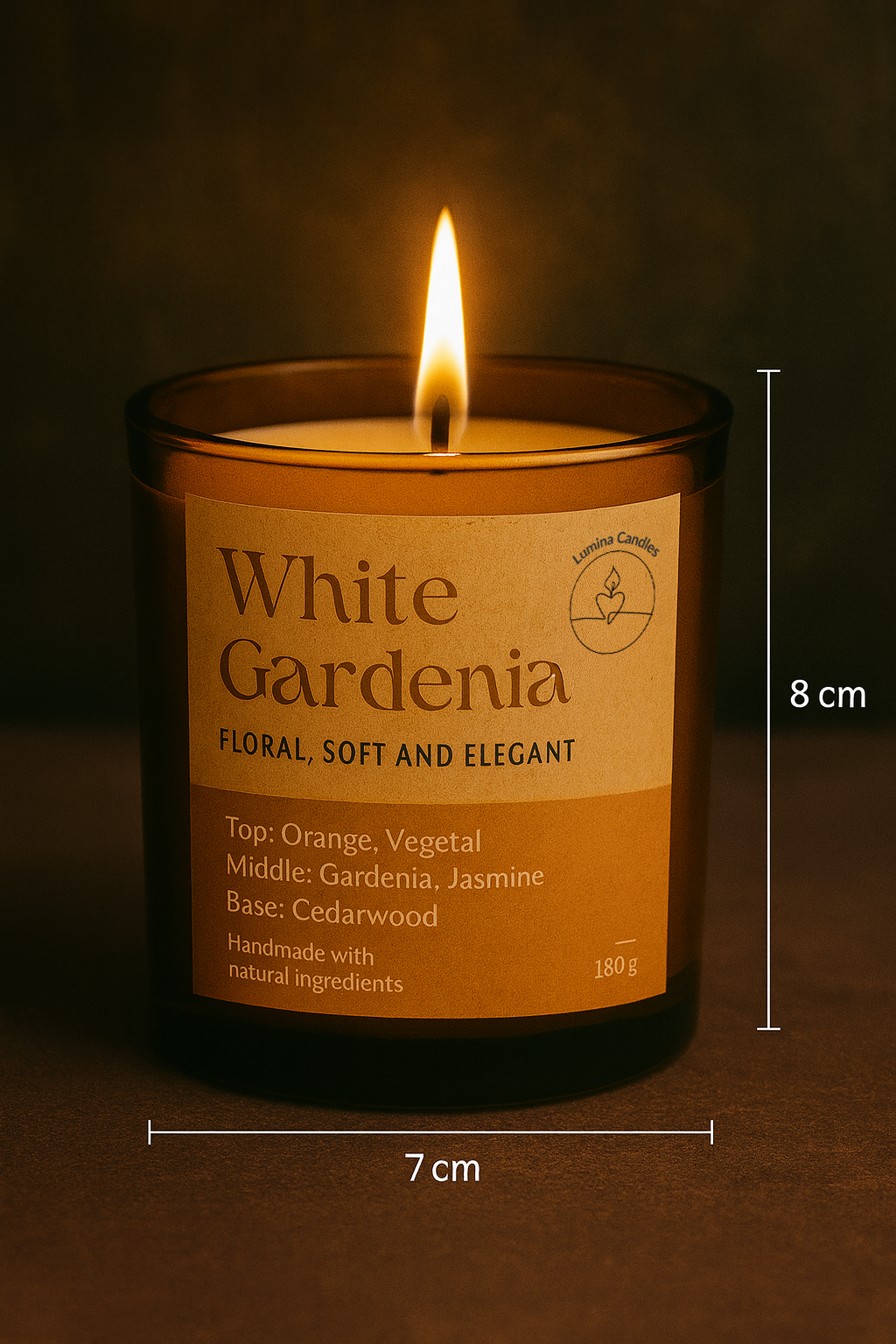 White Gardenia – Soy Candle 180g in Amber Glass Jar (Wooden Lid)