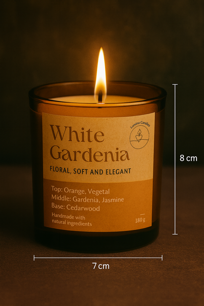 White Gardenia – Soy Candle 180g in Amber Glass Jar (Wooden Lid)