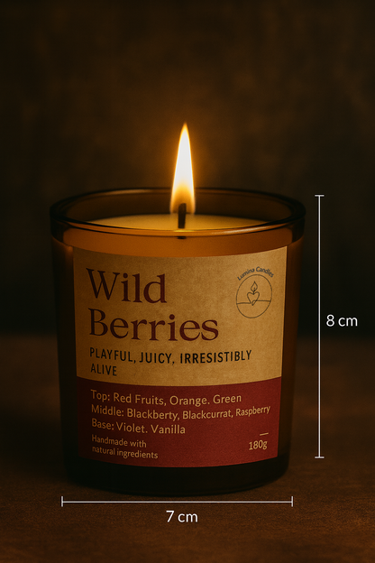 Wild Berries – Soy Candle 180g in Amber Glass Jar (Wooden Lid)