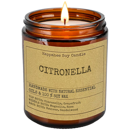 Citronella Mosquito-Free Scented Candle by Happahee Candles - Citronella, Grapefruit, Magnolia, and Sandalwood for a Mosquito-Repelling, Relaxing Outdoor Experience