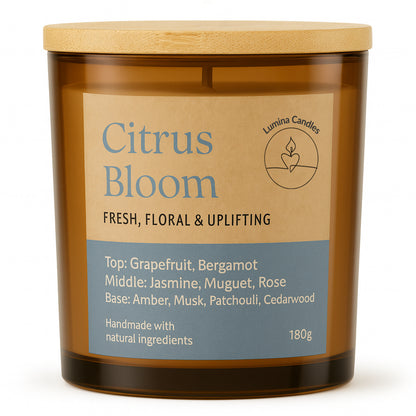 Citrus Bloom - Soy Candle 180g in Amber Glass Jar (Wooden Lid)
