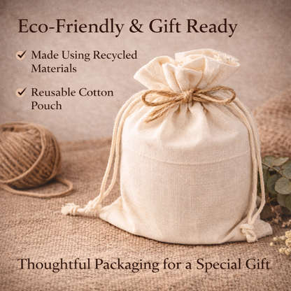 Eco-friendly gift ready cotton pouch packaging for Happahee soy candle, reusable drawstring bag for gifting and storage