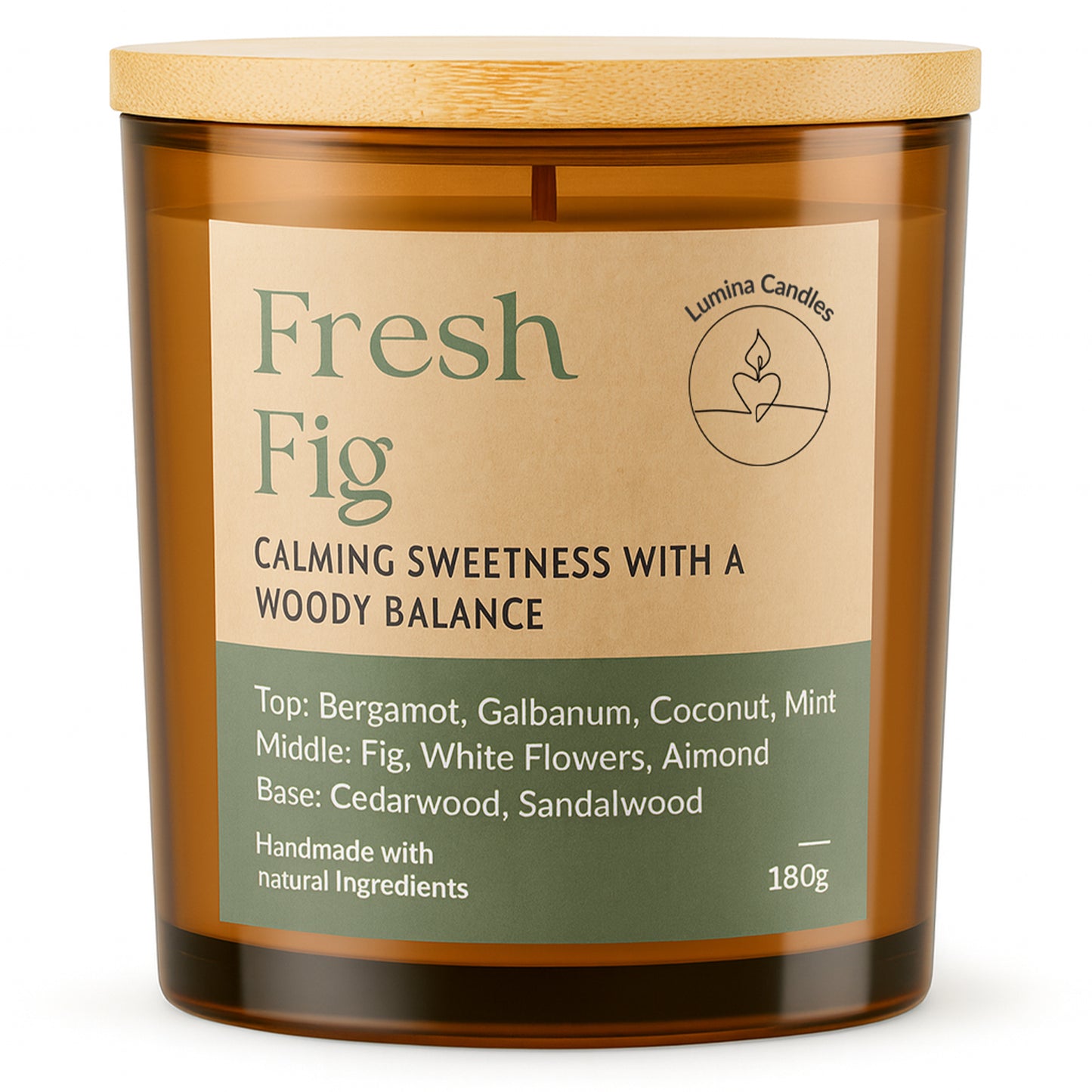 Fresh Fig – Soy Candle 180g in Amber Glass Jar (Wooden Lid)