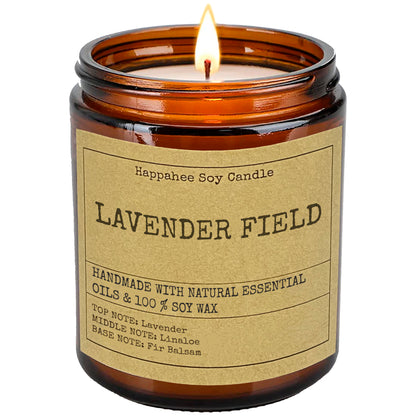 Lavender Field Scented Candle by Happahee Candles - Lavender, Linaloe, and Fir Balsam for a Calming, Tranquil Atmosphere