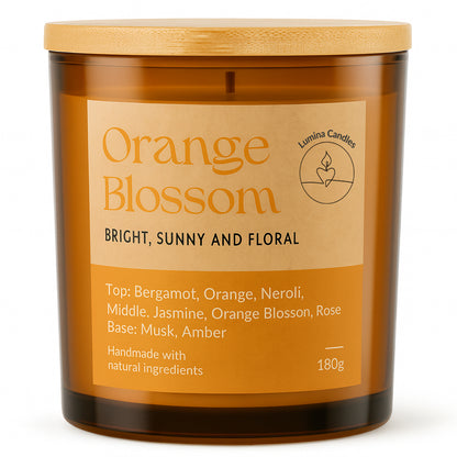 Orange Blossom – Soy Candle 180g in Amber Glass Jar (Wooden Lid)