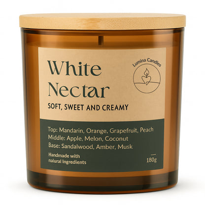 White Nectar – Soy Candle 180g in Amber Glass Jar (Wooden Lid)